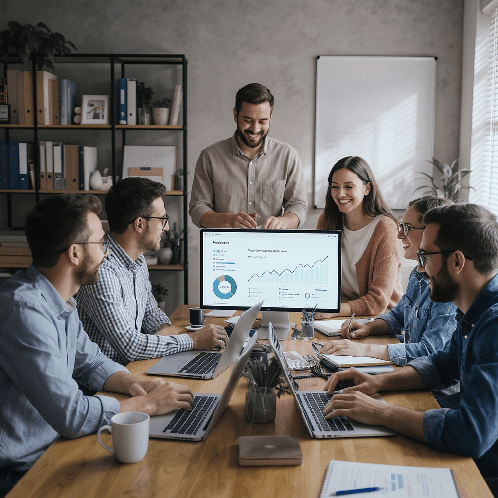 Custom software development workspace with multiple screens showing code and cloud services